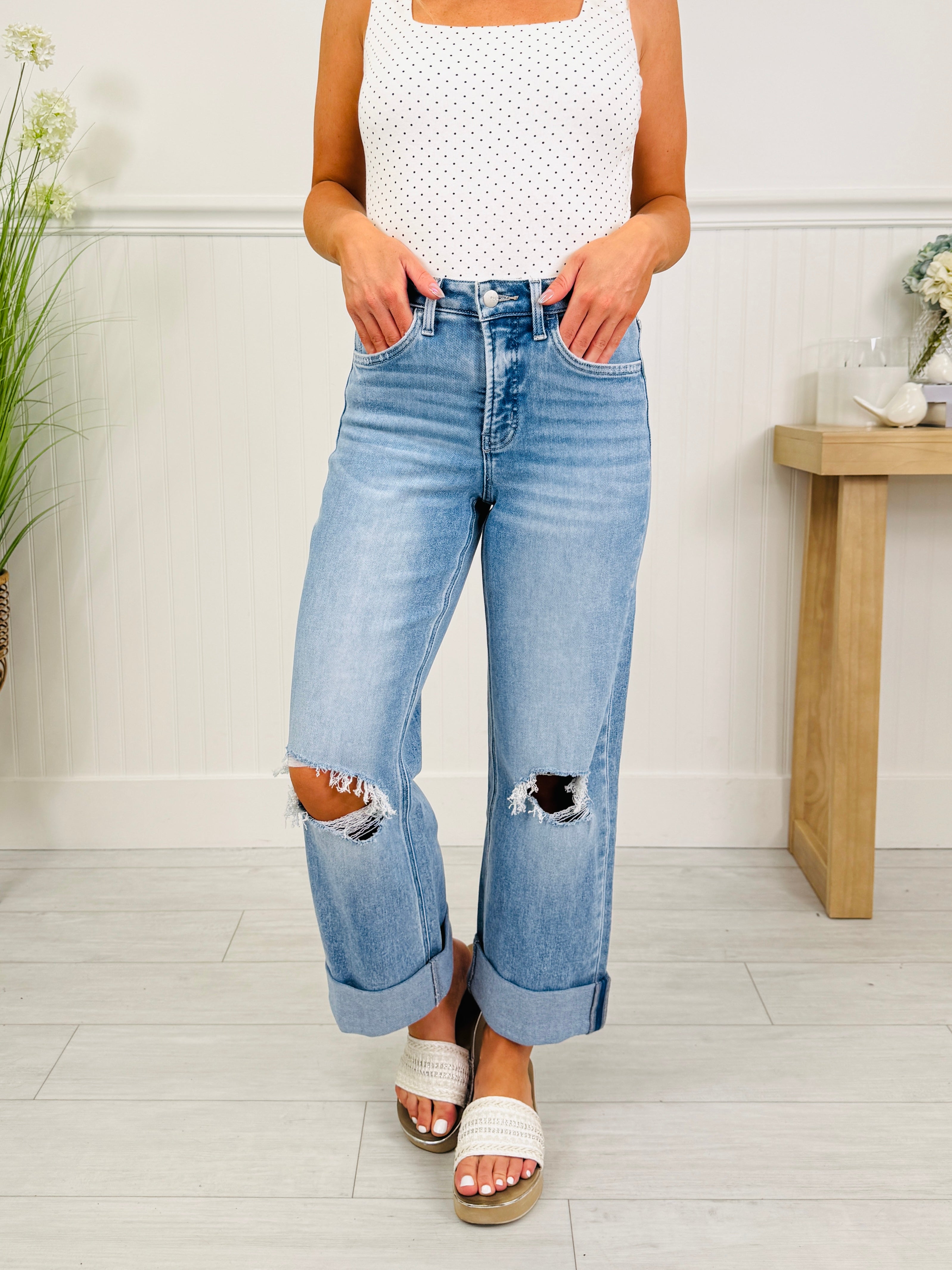 Casual Crush Cuffed Wide Leg Tummy Control Jeans