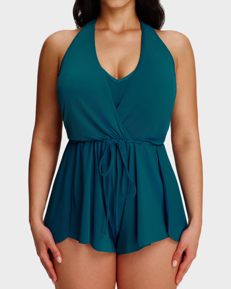 SculptSkin™ AirLift Halter V-Neck Swim Romper