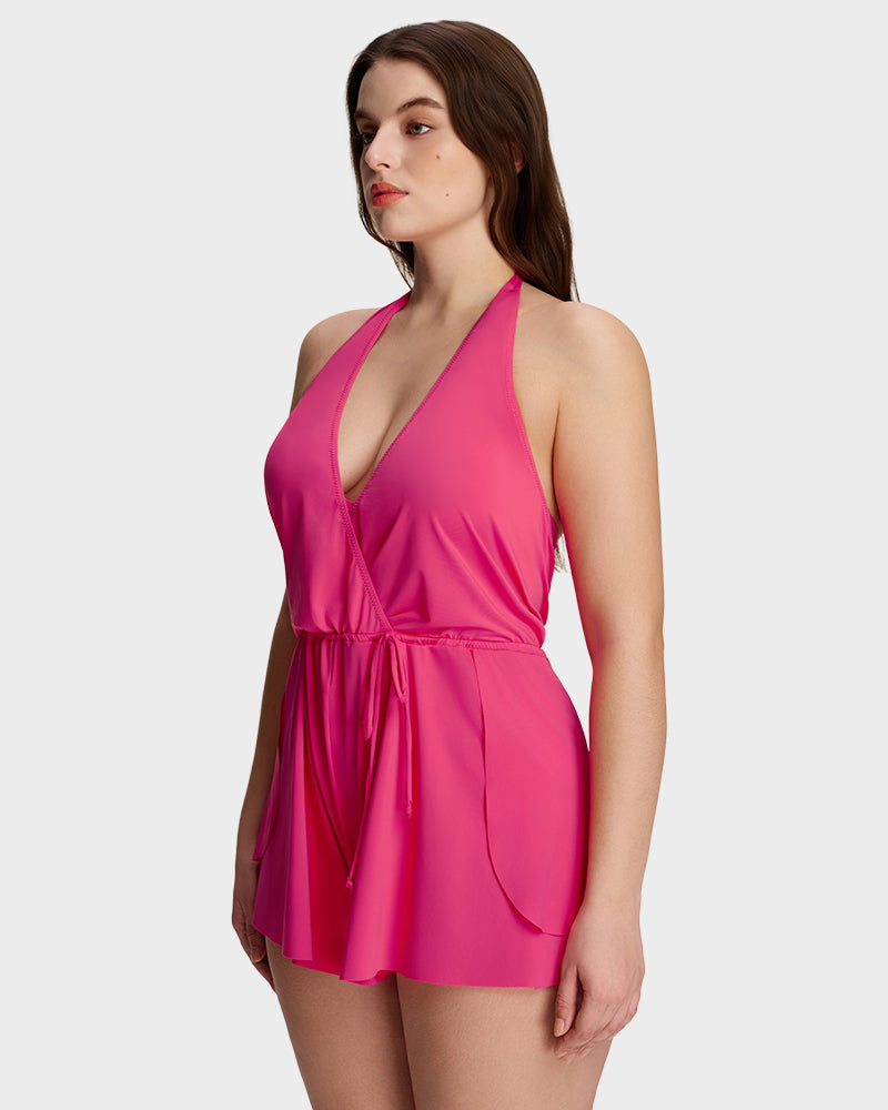 SculptSkin™ AirLift Halter V-Neck Swim Romper