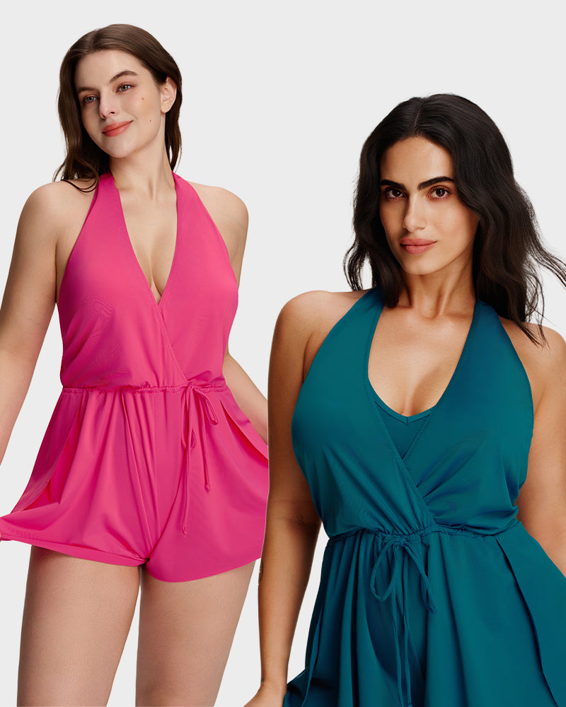 SculptSkin™ AirLift Halter V-Neck Swim Romper