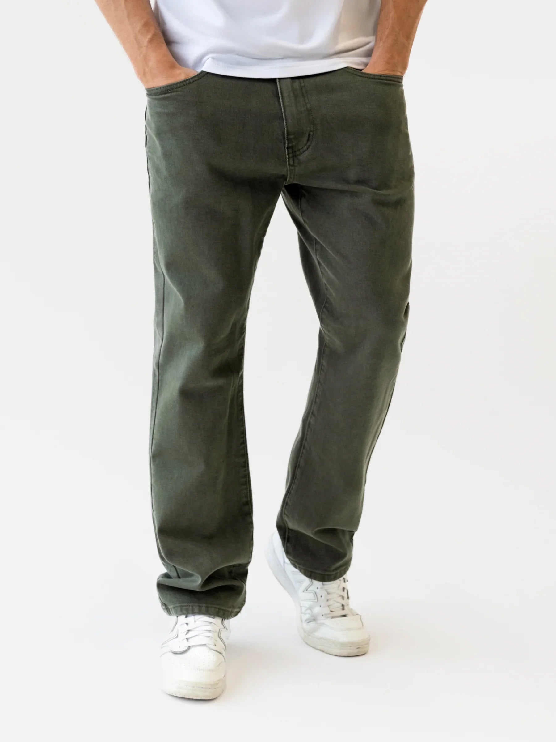 Straight Leg Jeans - Olive Green