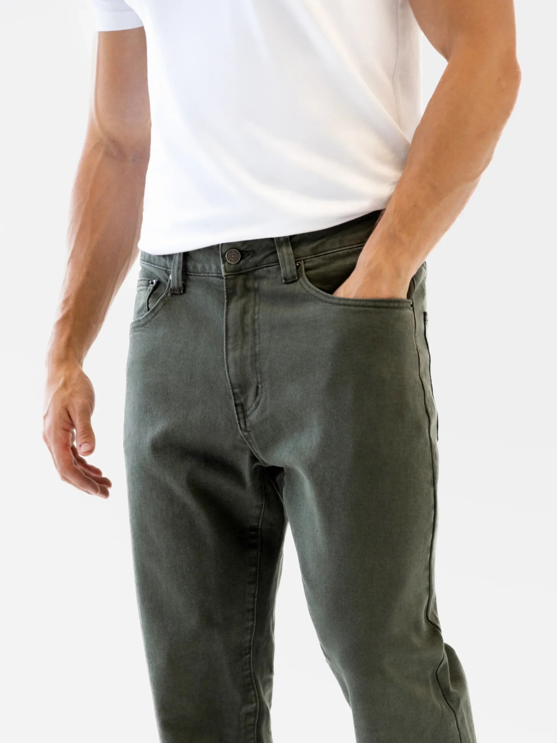 Straight Leg Jeans - Olive Green