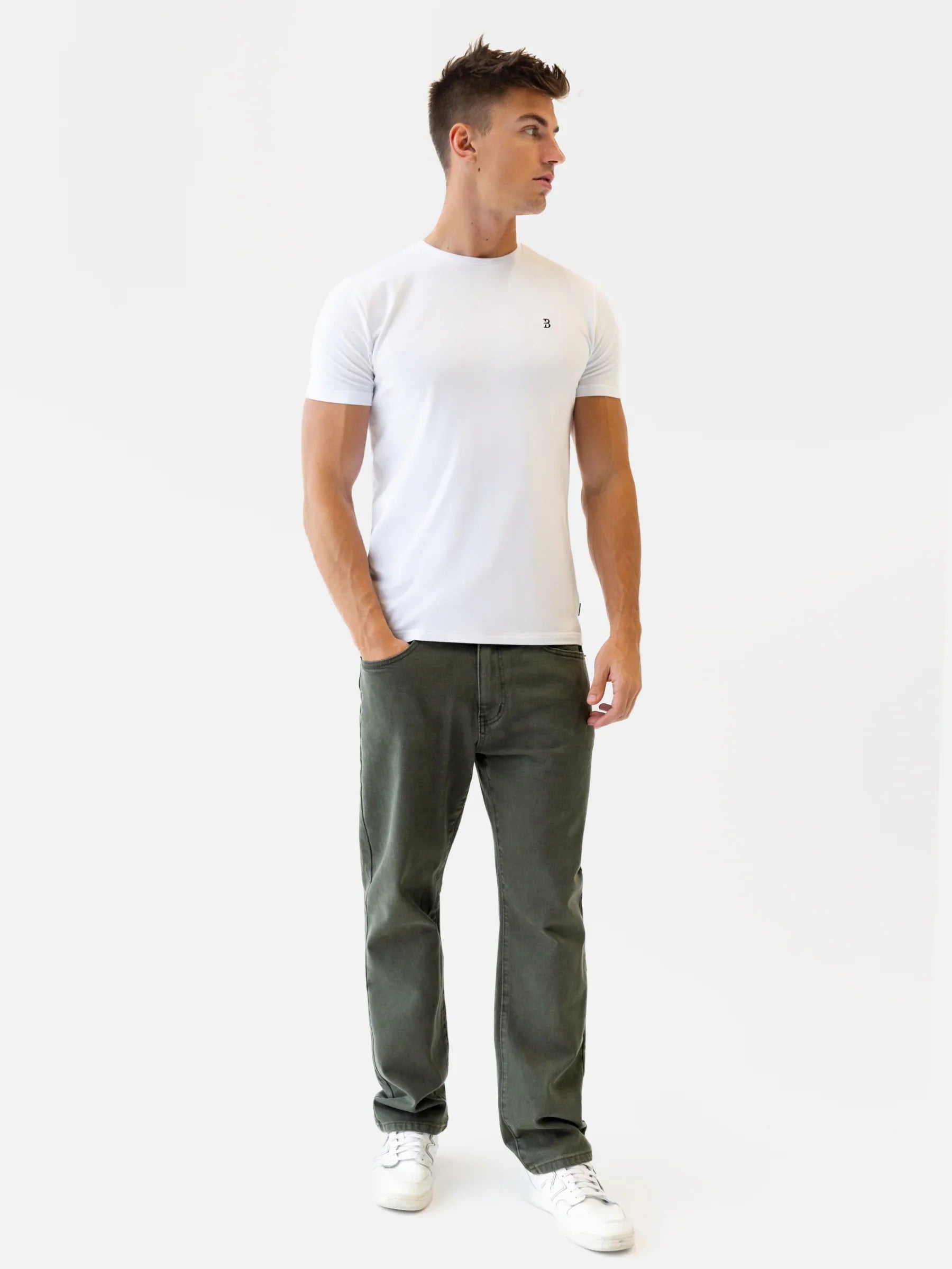 Straight Leg Jeans - Olive Green