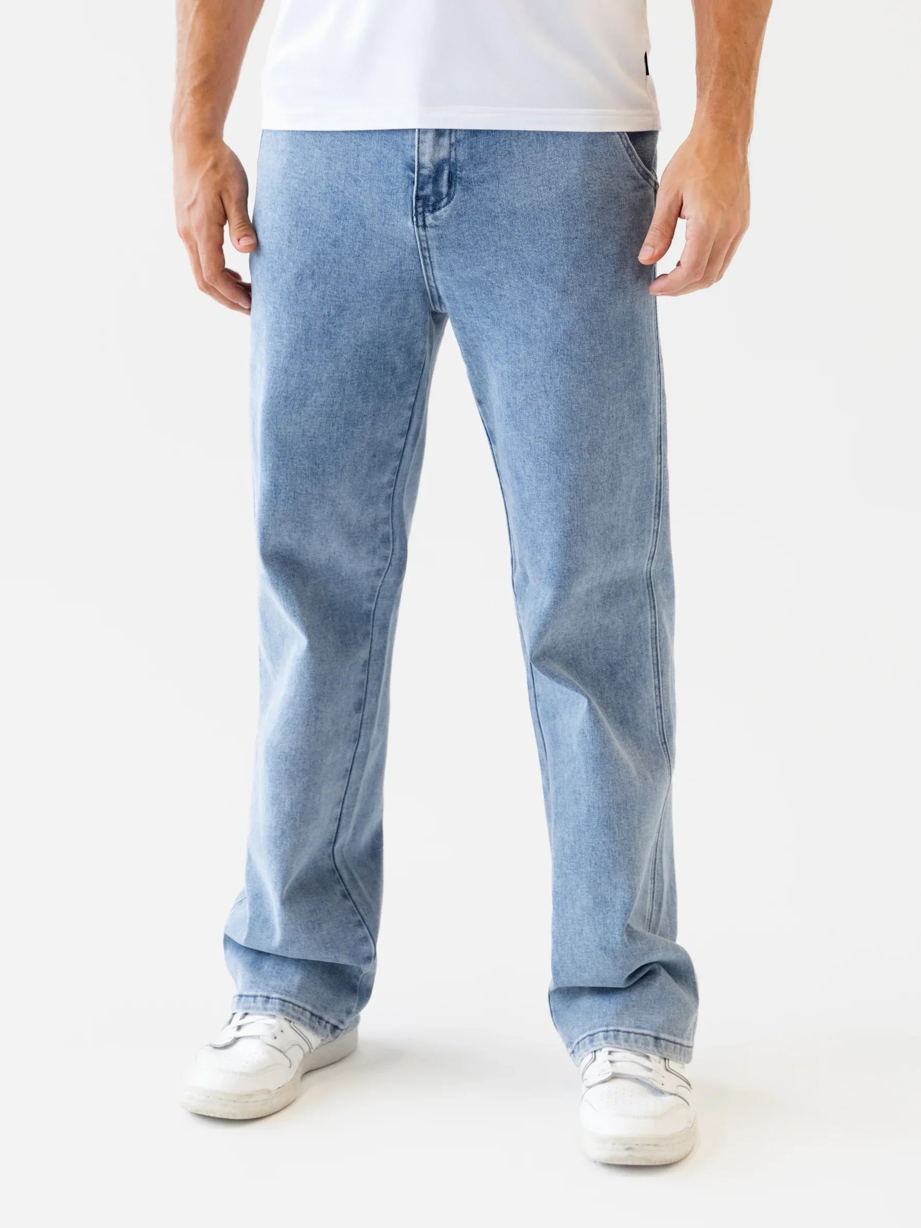 Straight Leg Jeans - Washed Blue
