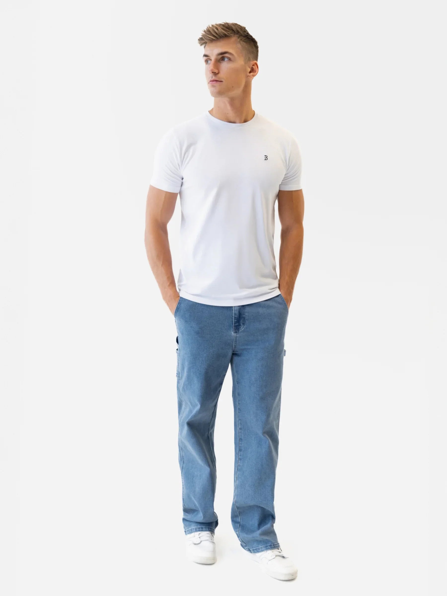 Straight Leg Jeans - Washed Blue
