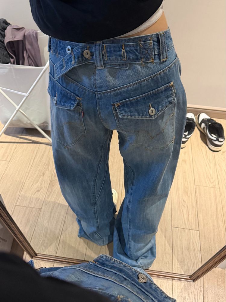 Low Waist Double Button Wide Leg Jeans | Y2K Denim ✨