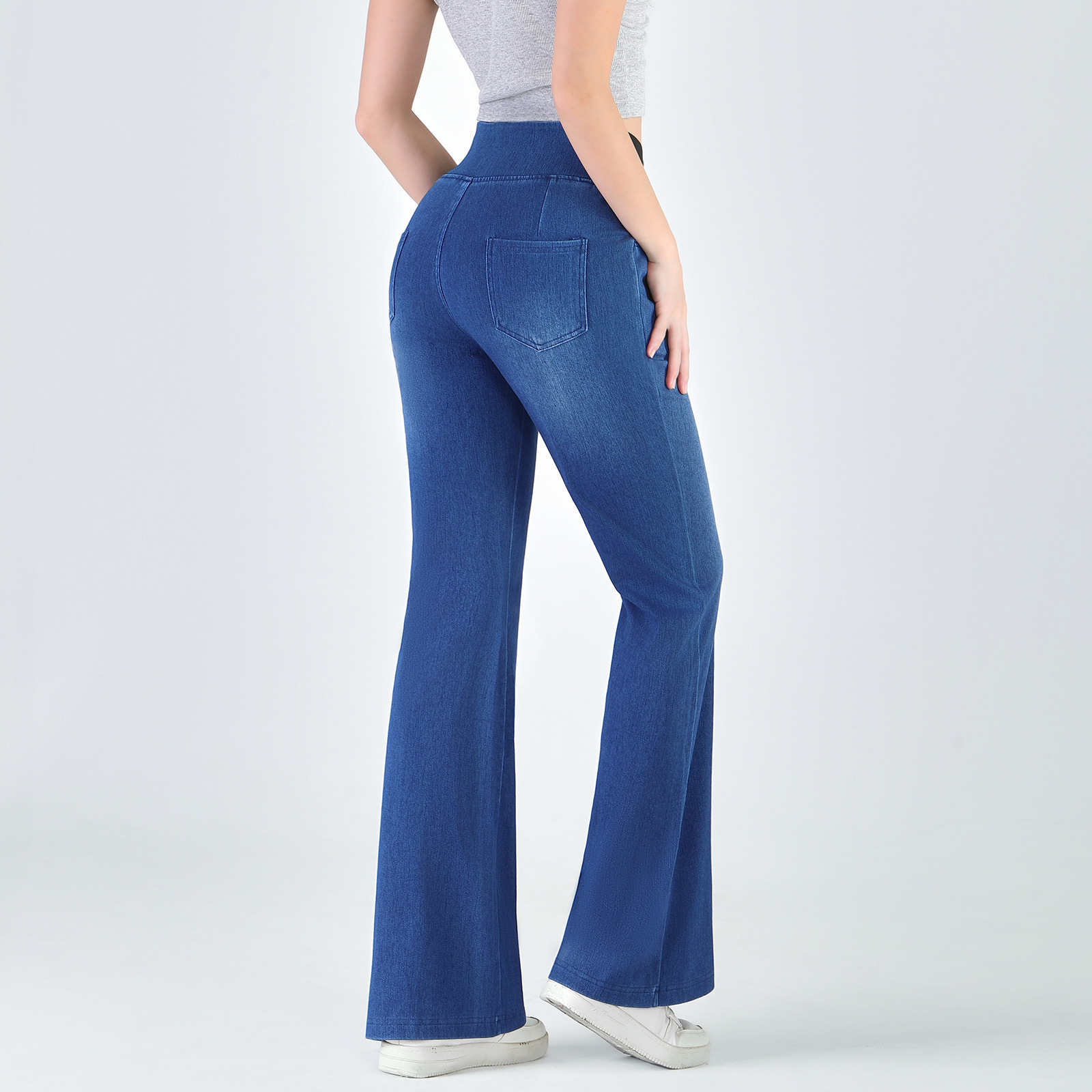 Stretchy, Slim-Fit, High-Waisted, Slight Flared Jeans 
