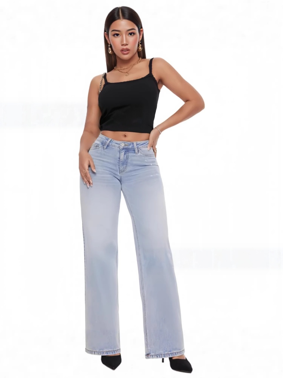 New Style Narrow-Cut Wide-Leg Stretch Pants — High-Waisted, Butt-Lifting, Straight-Leg, Loose-Fit Denim Trousers
