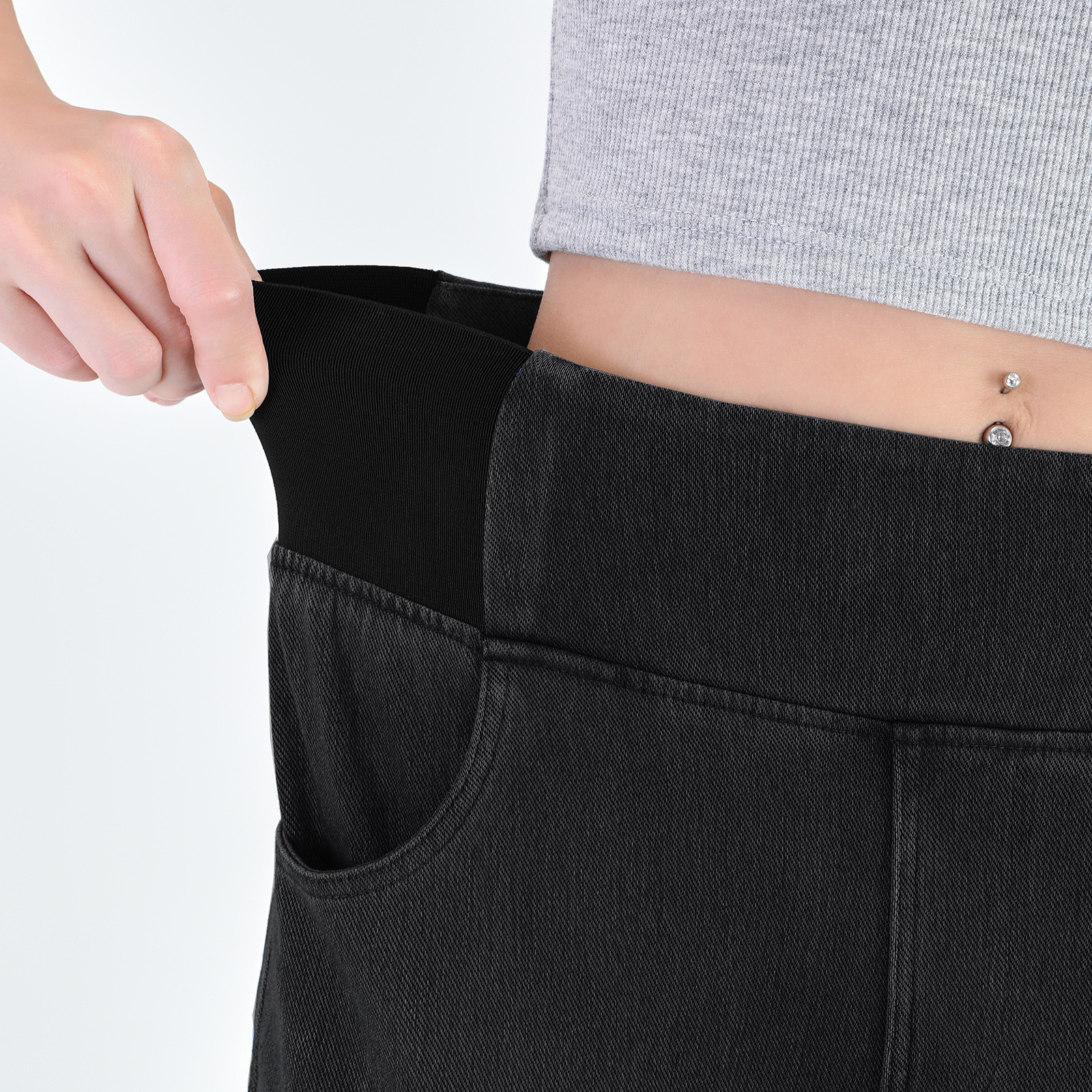 Stretchy, Slim-Fit, High-Waisted, Slight Flared Jeans 