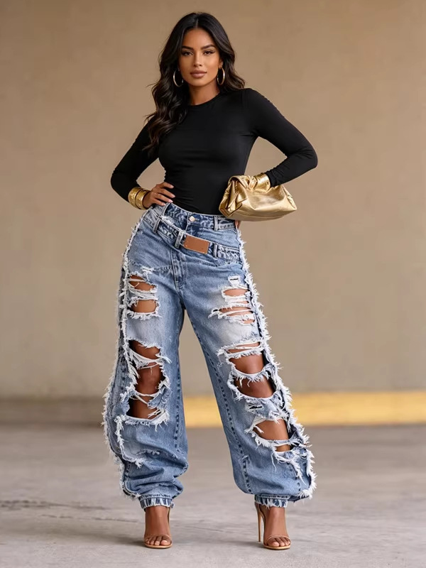 High-Waisted, Cuffed, Distressed Jeans — A Trendy Streetwear Essential and Ultra-Flattering "Magic Pant"