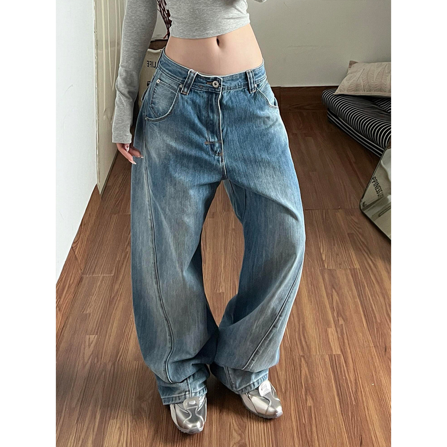 Low Waist Double Button Wide Leg Jeans | Y2K Denim ✨