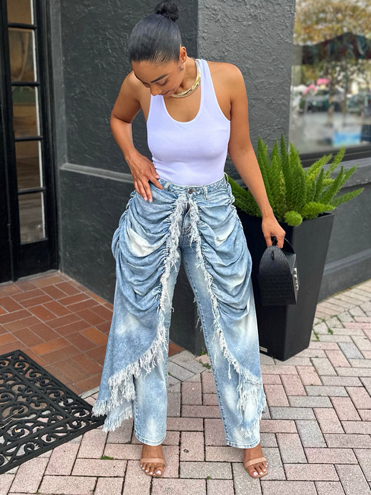 Ruched Drape Overlay Jeans