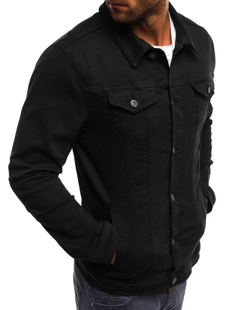 Men's Slim Fit Black Denim Jacket | 80% Cotton Wear-resistant Casual Jean Coat for All Seasons