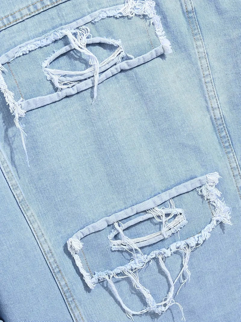 Men's Light Wash Ripped Denim Jacket, 100% Cotton Slim Fit Patchwork Jean Jacket for All Seasons
