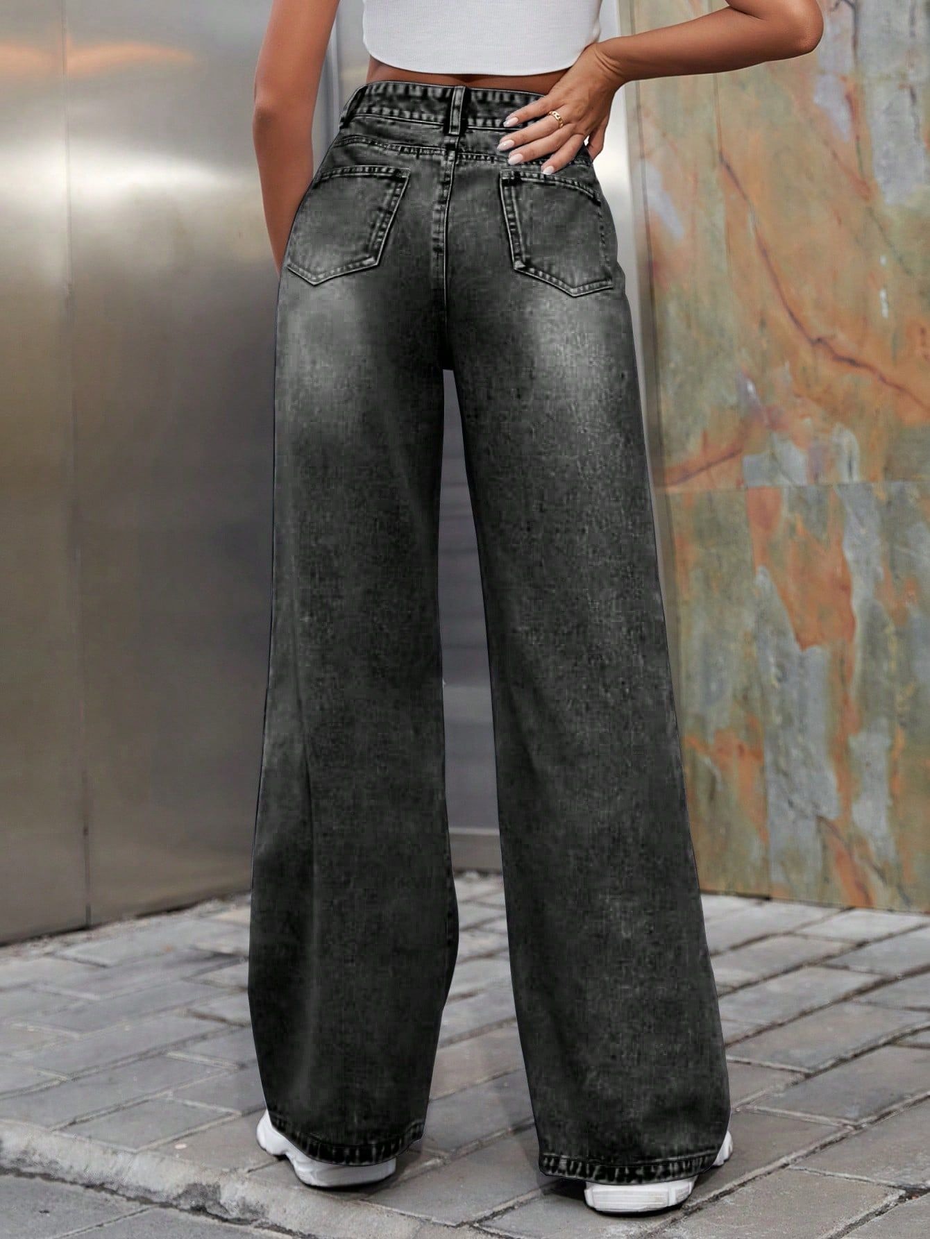 Tummy Control Wide Leg Denim Jeans by RFM