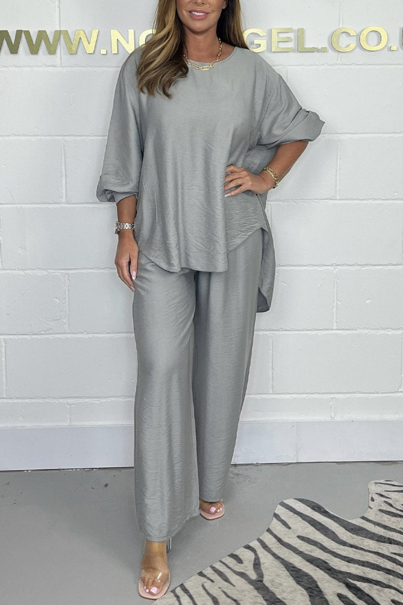 Satin Crew Neck Casual Suit