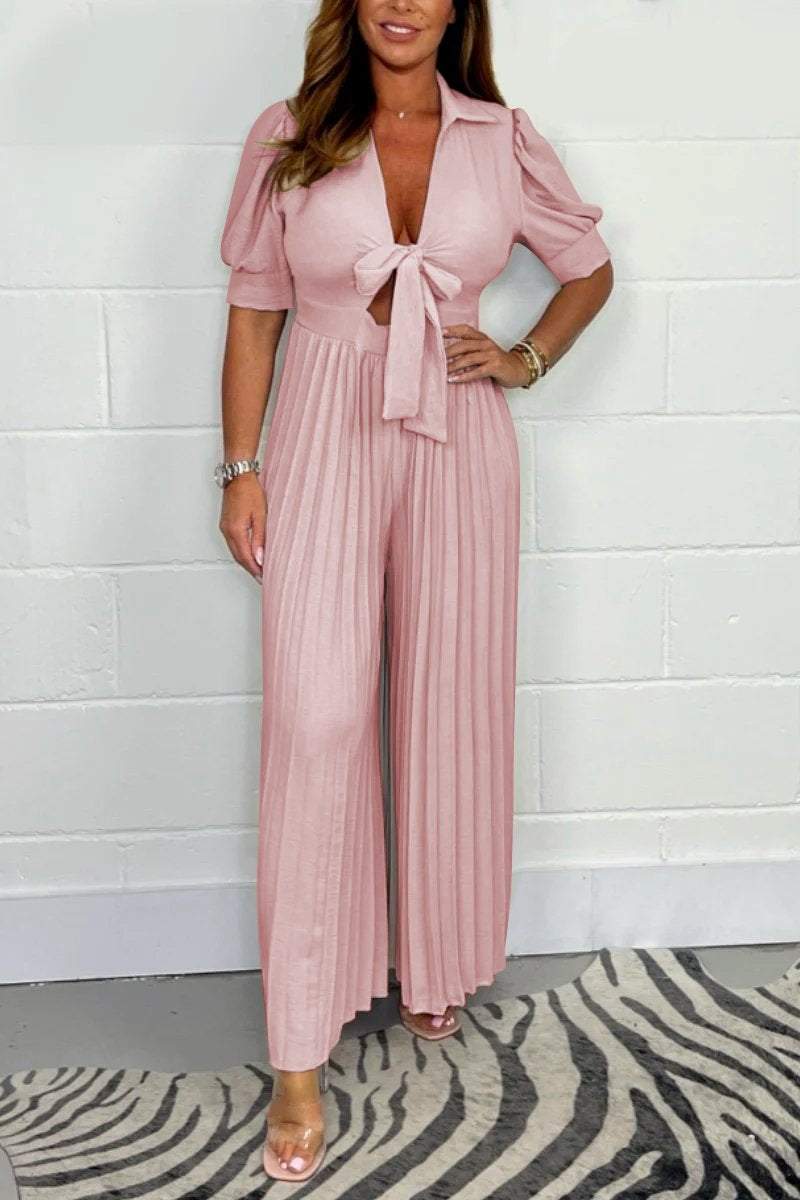 Pleated pure color jumpsuit(2 Free Shipping)