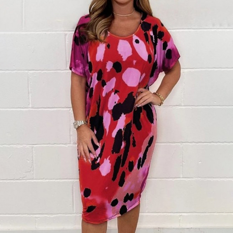 Round Neck Loose Casual Leopard Print Dress