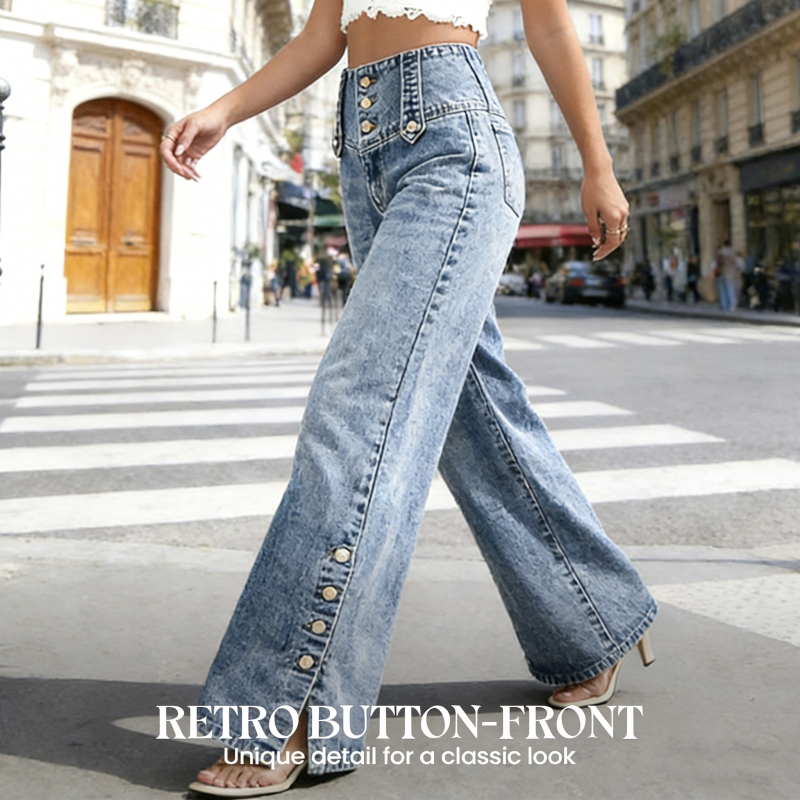 Jean taille haute pour femme – Coupe large avec braguette et fente à l'ourlet👖✨