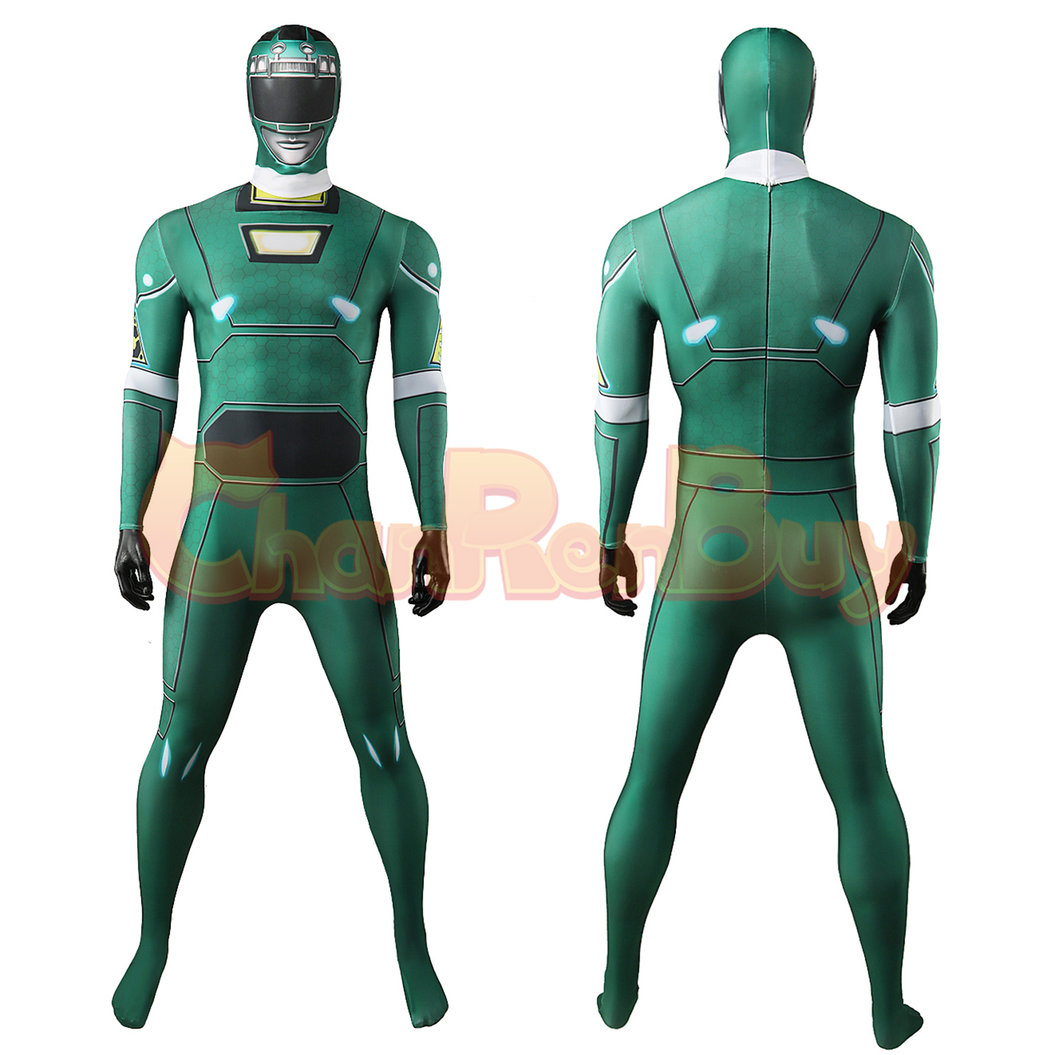 Green Racer Costume Gekisou Sentai Carranger Minoru Uesugi Bodysuit Cosplay for Adult Kids