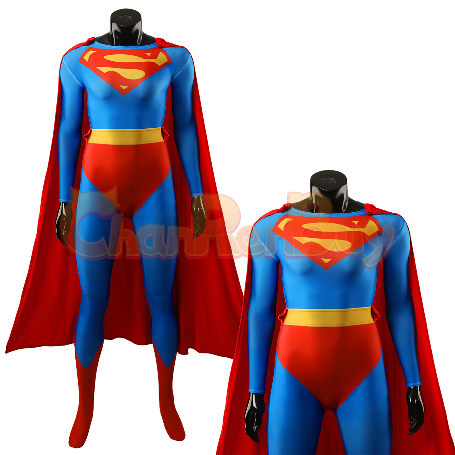 Superhero Man Costume Bodysuit Cosplay Female Ver for Adult Kids with Cloak