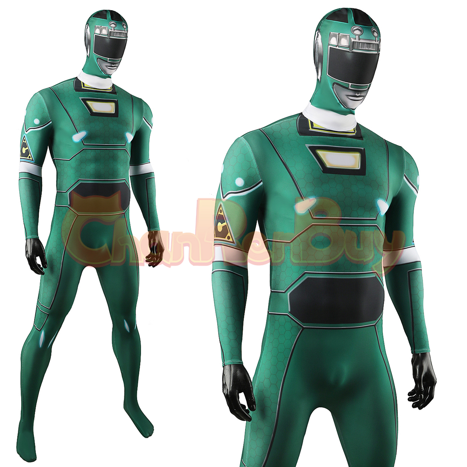 Green Racer Costume Gekisou Sentai Carranger Minoru Uesugi Bodysuit Cosplay for Adult Kids