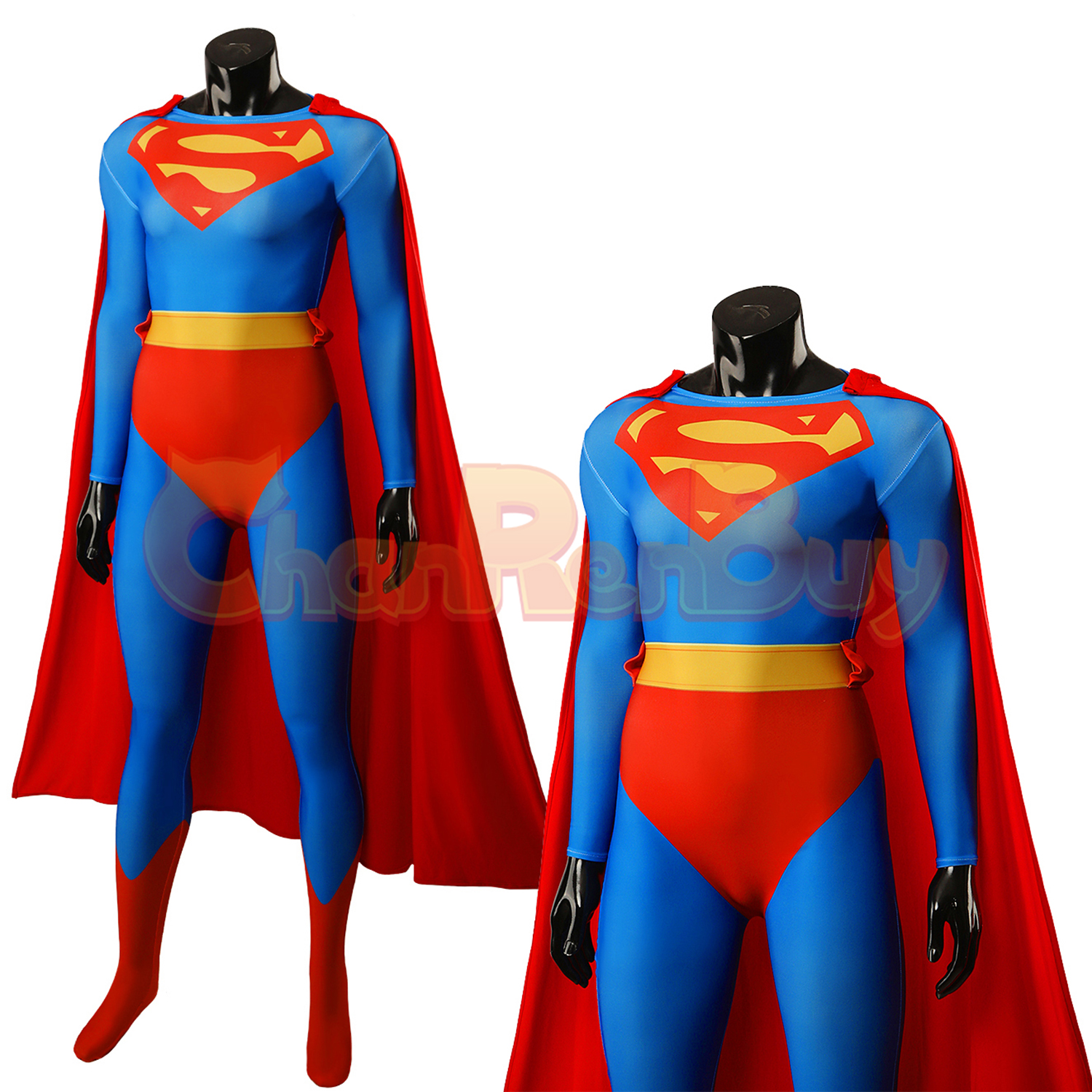 Superhero Man Costume Bodysuit Cosplay Female Ver for Adult Kids with Cloak