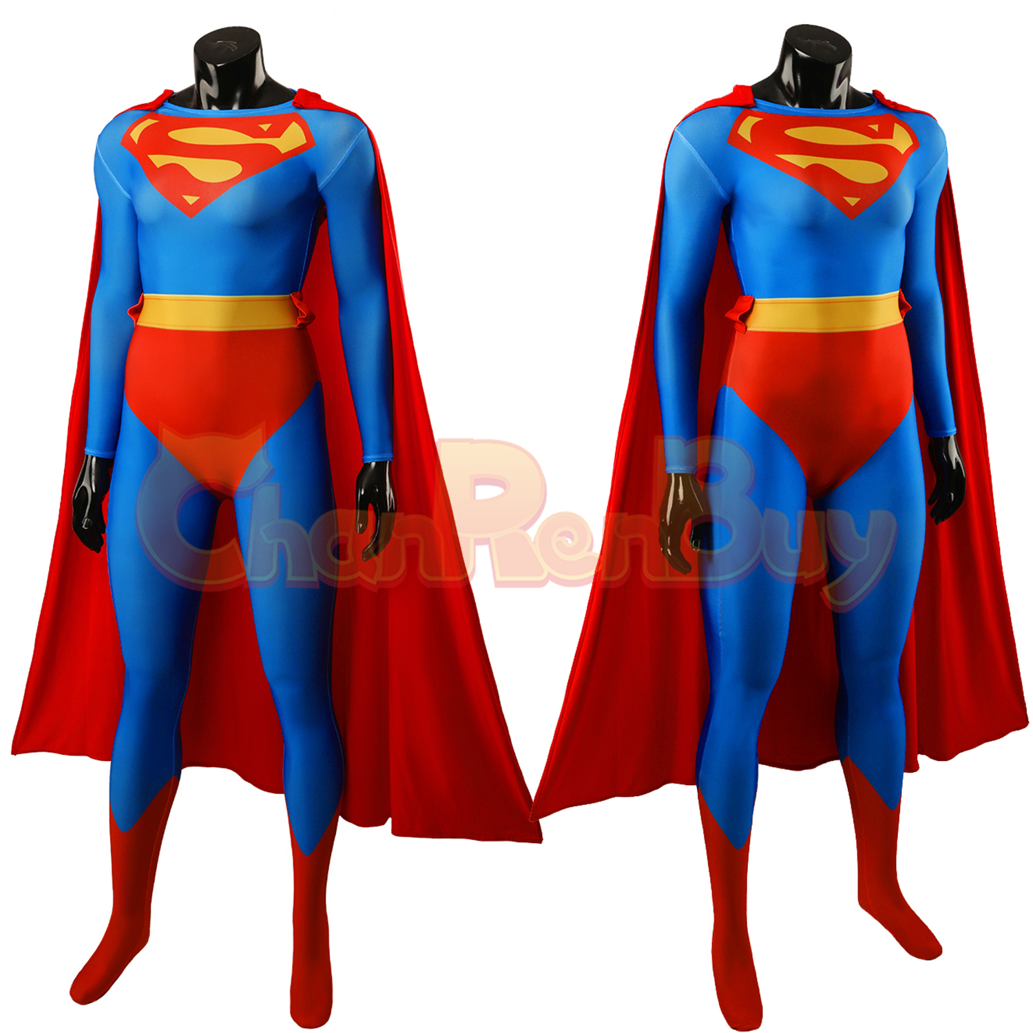 Superhero Man Costume Bodysuit Cosplay Female Ver for Adult Kids with Cloak