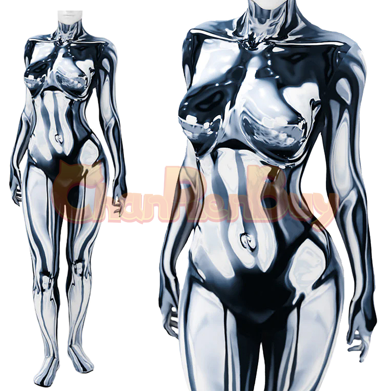 Silver Surfer Costume The Fantastic Four Shalla-Bal Bodysuit Cosplay for Adult Kids