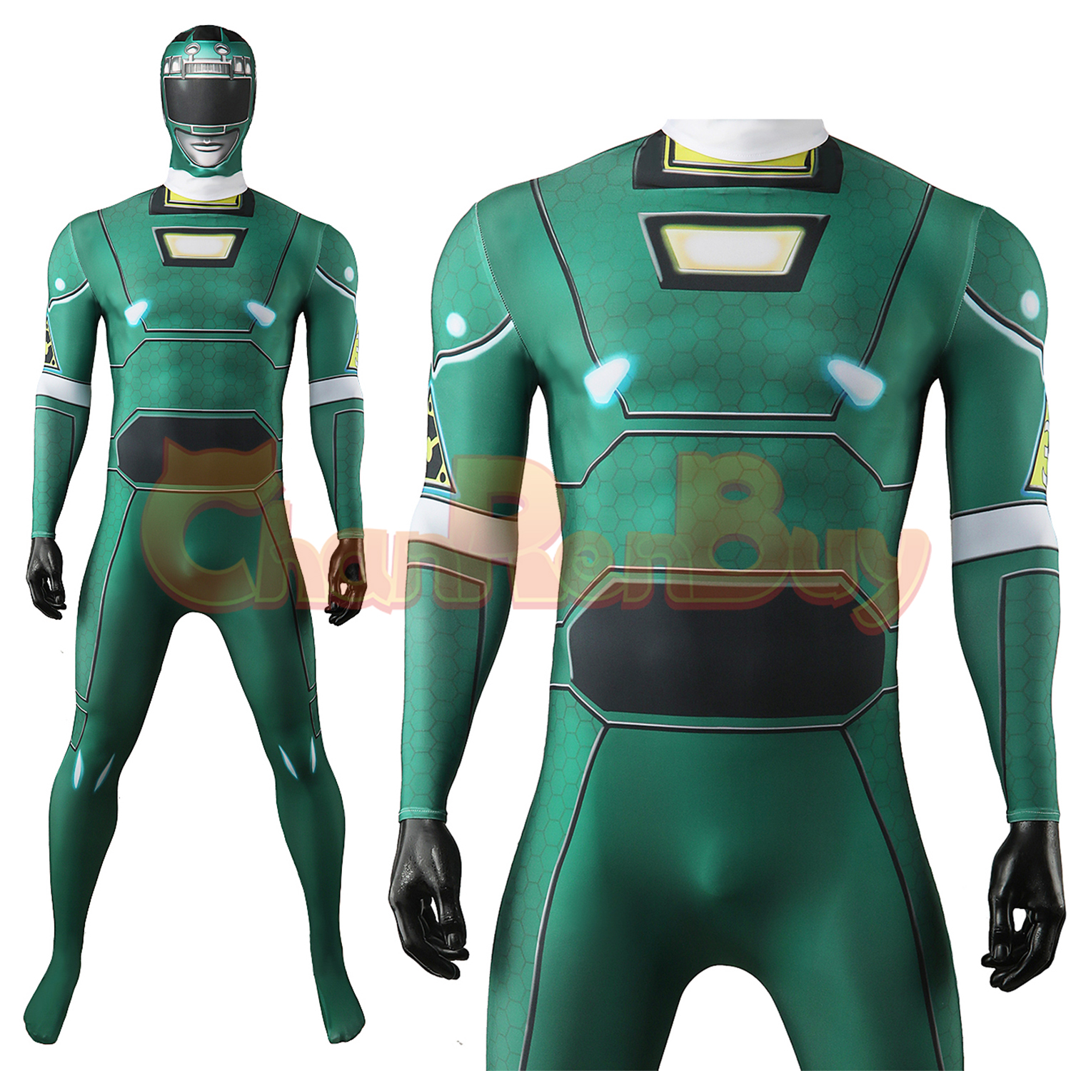 Green Racer Costume Gekisou Sentai Carranger Minoru Uesugi Bodysuit Cosplay for Adult Kids