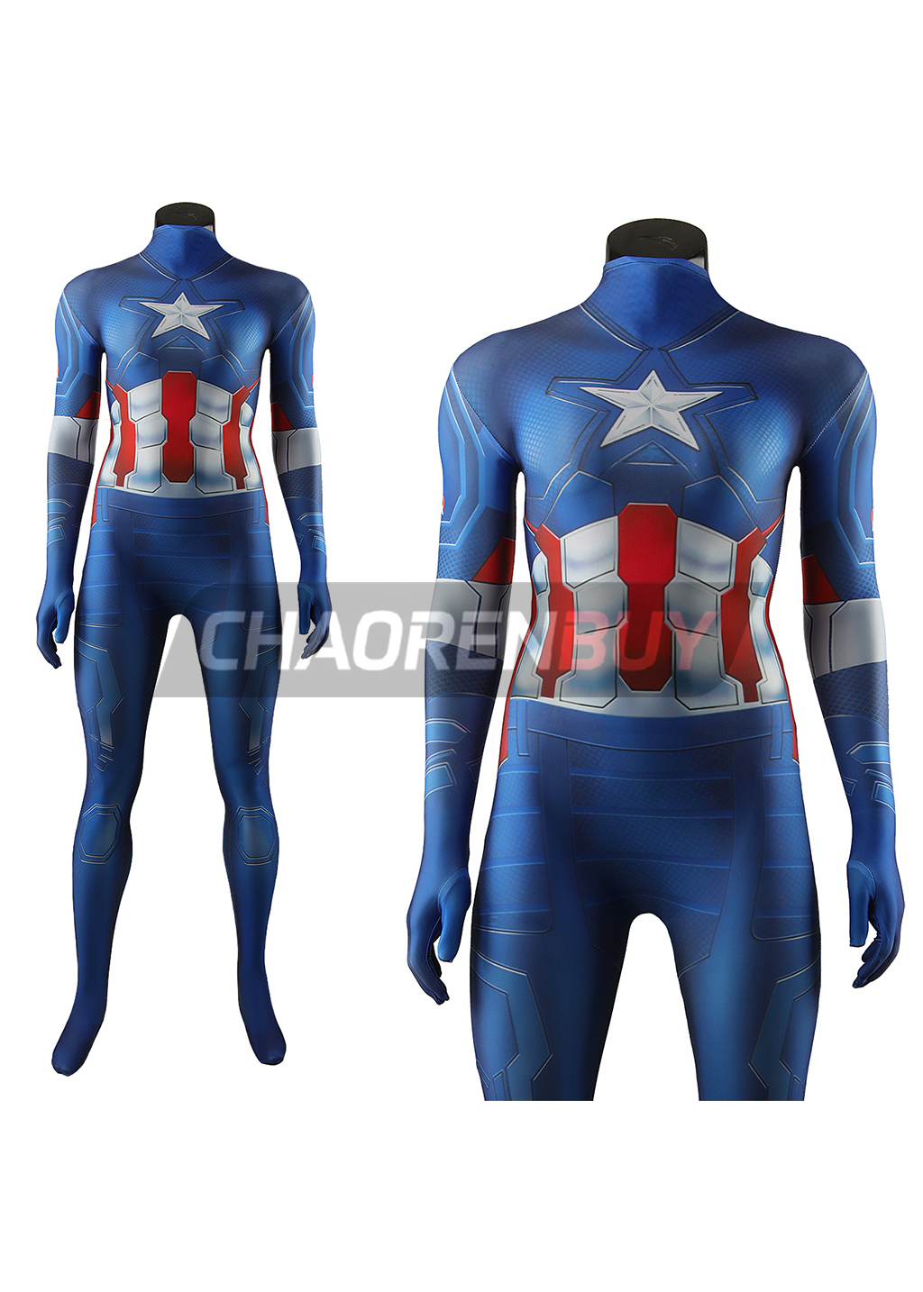 Captain America Costume Bodysuit Cosplay for Adult Kids Female Ver