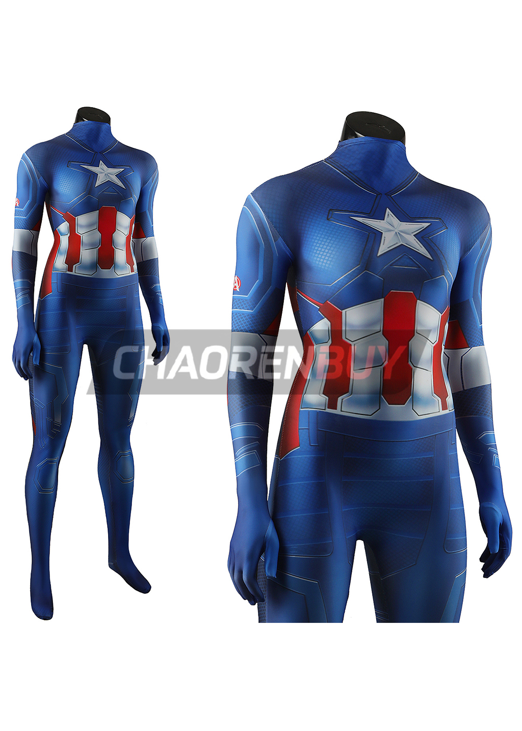 Captain America Costume Bodysuit Cosplay for Adult Kids Female Ver