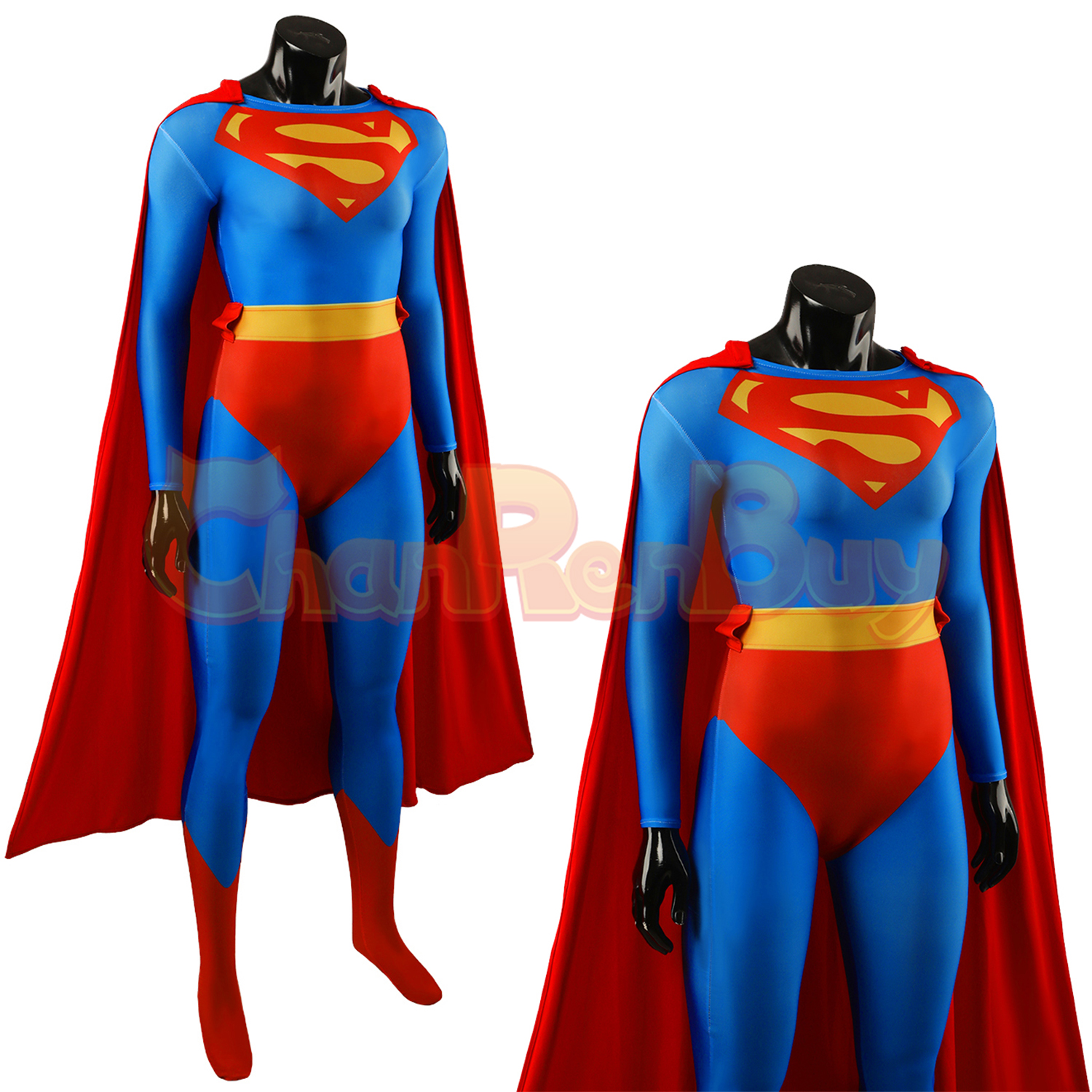 Superhero Man Costume Bodysuit Cosplay Female Ver for Adult Kids with Cloak