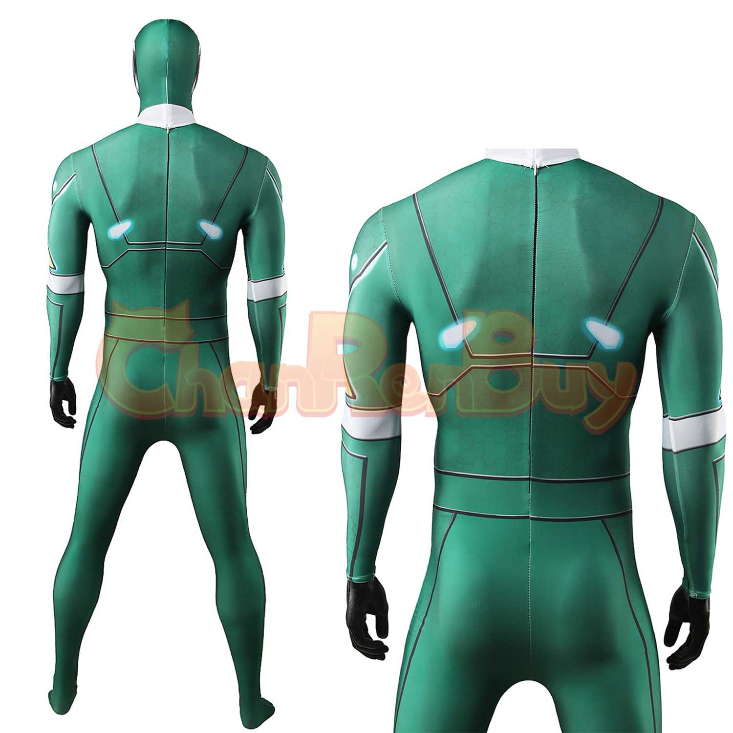 Green Racer Costume Gekisou Sentai Carranger Minoru Uesugi Bodysuit Cosplay for Adult Kids