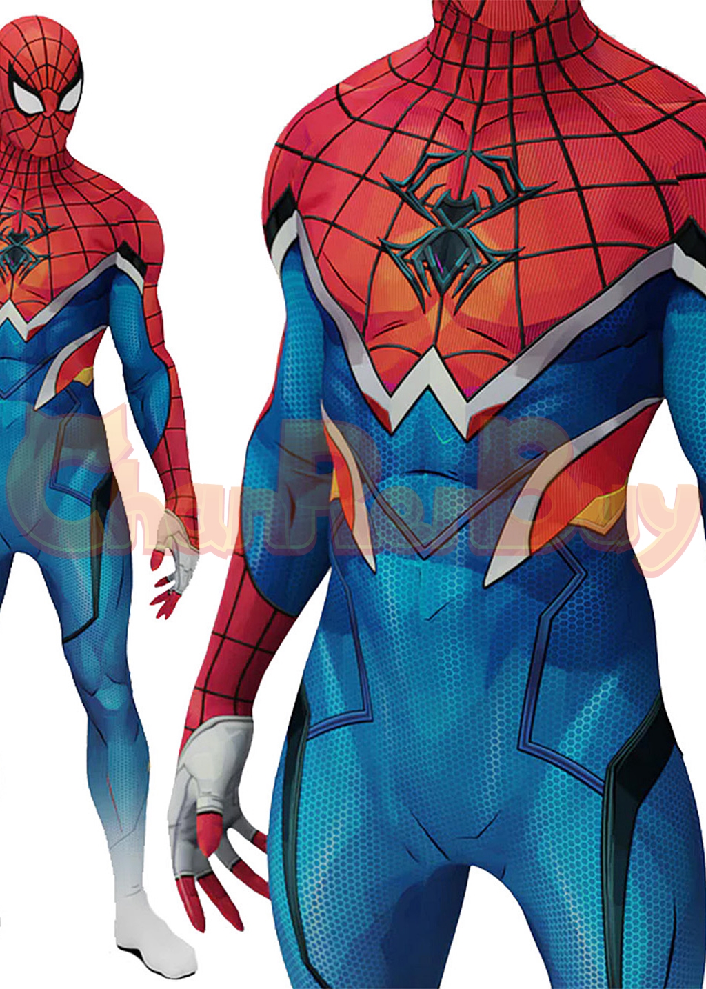 Spider-Punk Costume Marvel Rivals Bodysuit Cosplay Blue Ver for Adult Kids