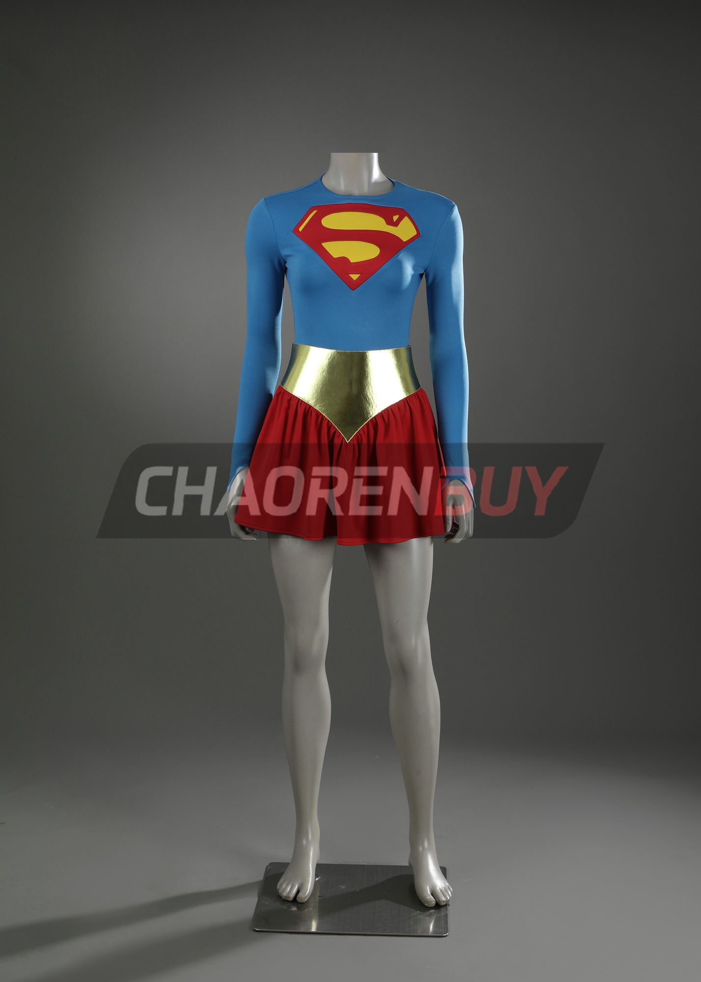 Superhero Man Girl Costume Woman of Blue Red Cape Suit Cosplay