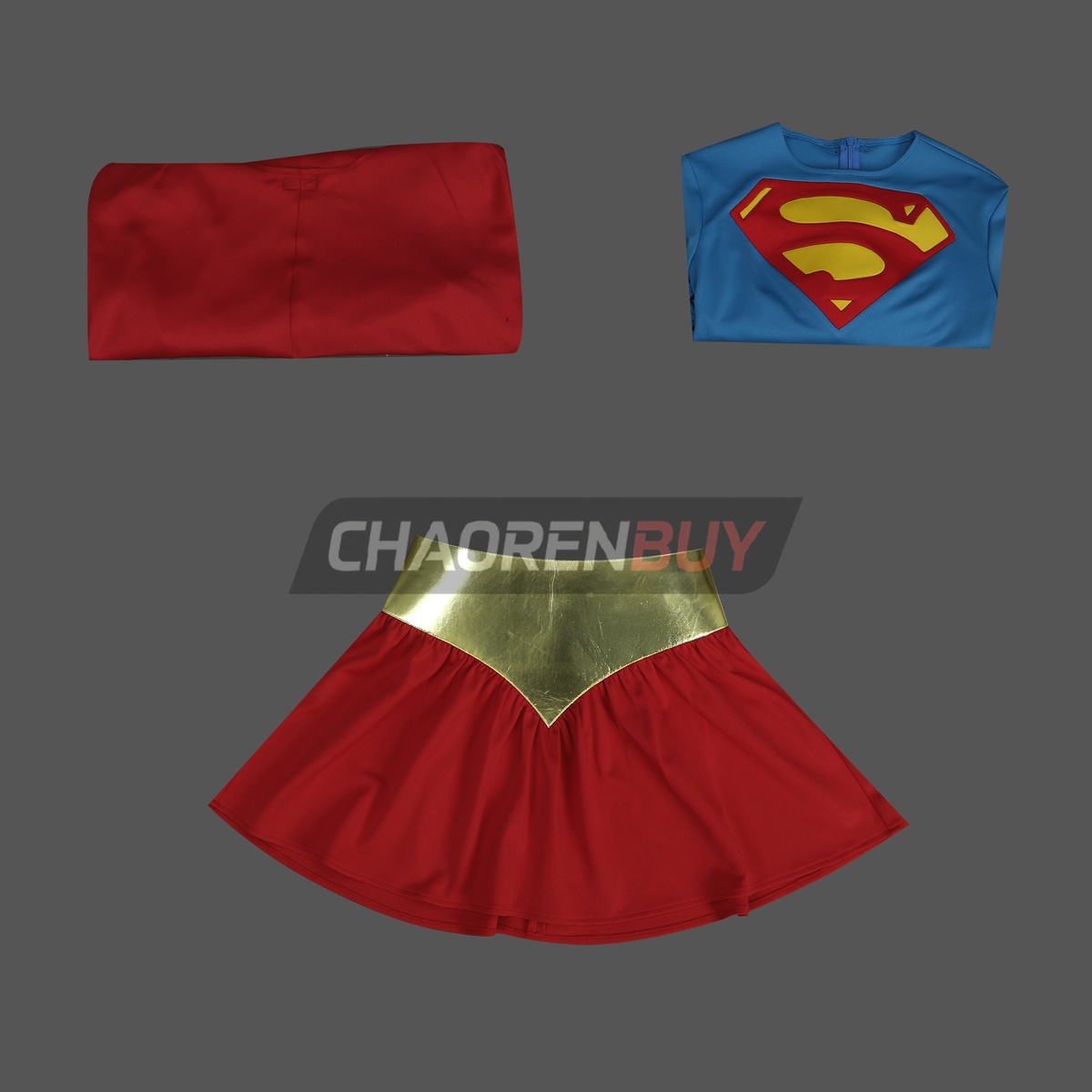 Superhero Man Girl Costume Woman of Blue Red Cape Suit Cosplay
