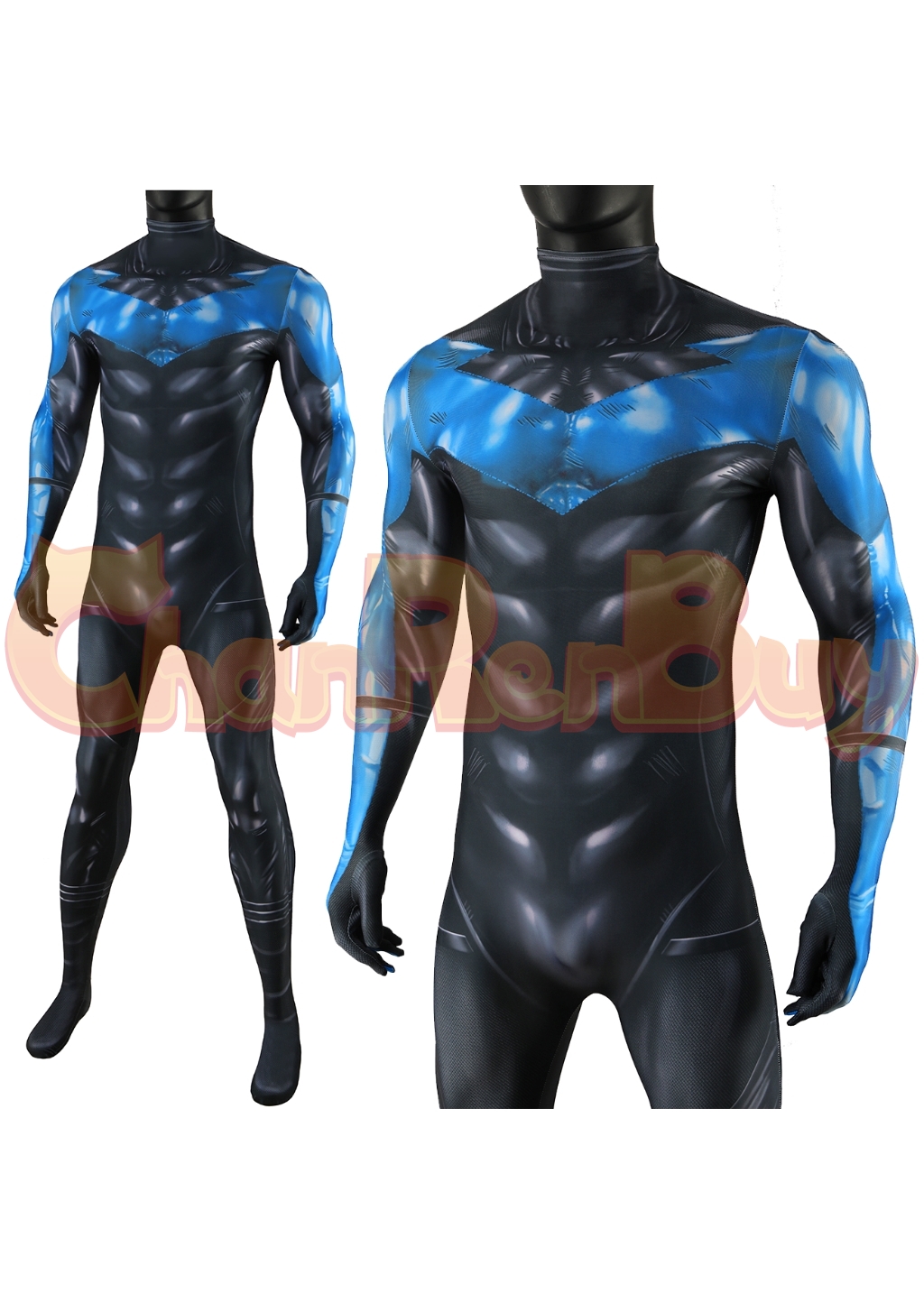 Nightwing Costume Bodysuit Bat Style Superhero Hush Cosplay for Adult Kids Blue Ver