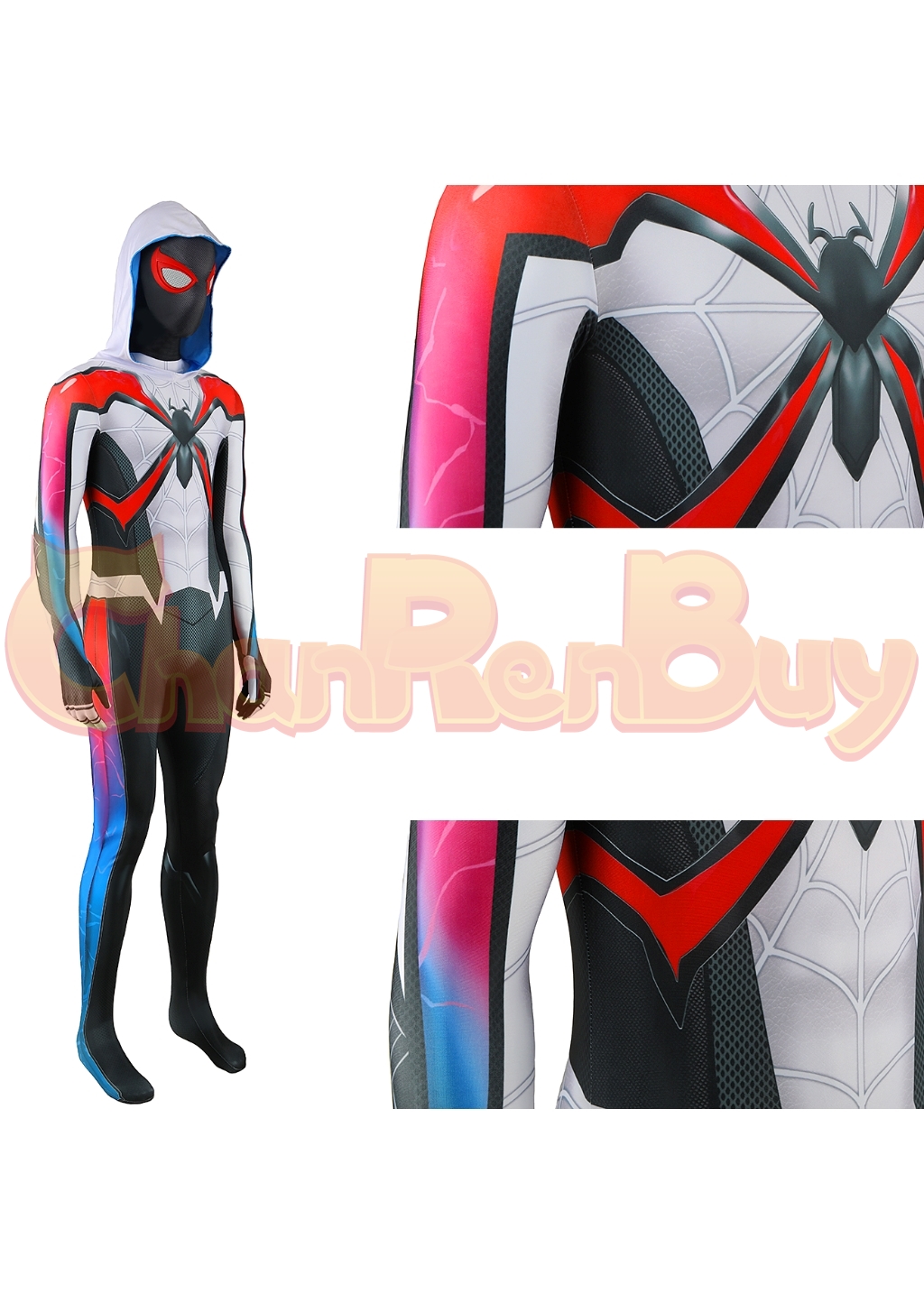 Miles Morales Costume Bodysuit Marvel's Spider-Man 2 Cosplay for Adult Kids White Ver