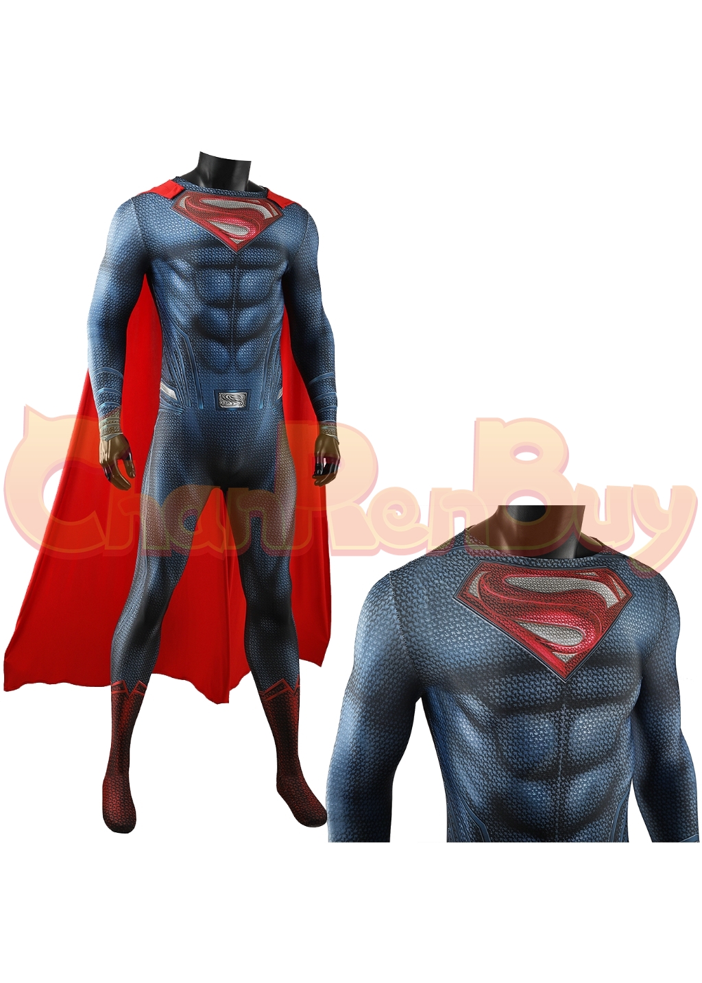 Superhero Man Costume Bodysuit Clark Kent Cosplay for Adult Kids Red Ver