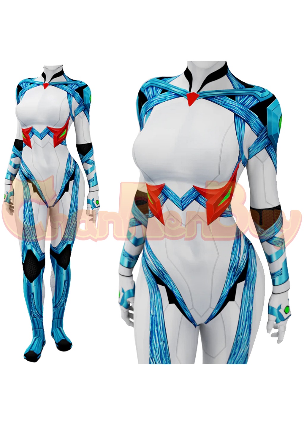 Samus Aran Costume Metroid Bodysuit Cosplay for Adult Kids