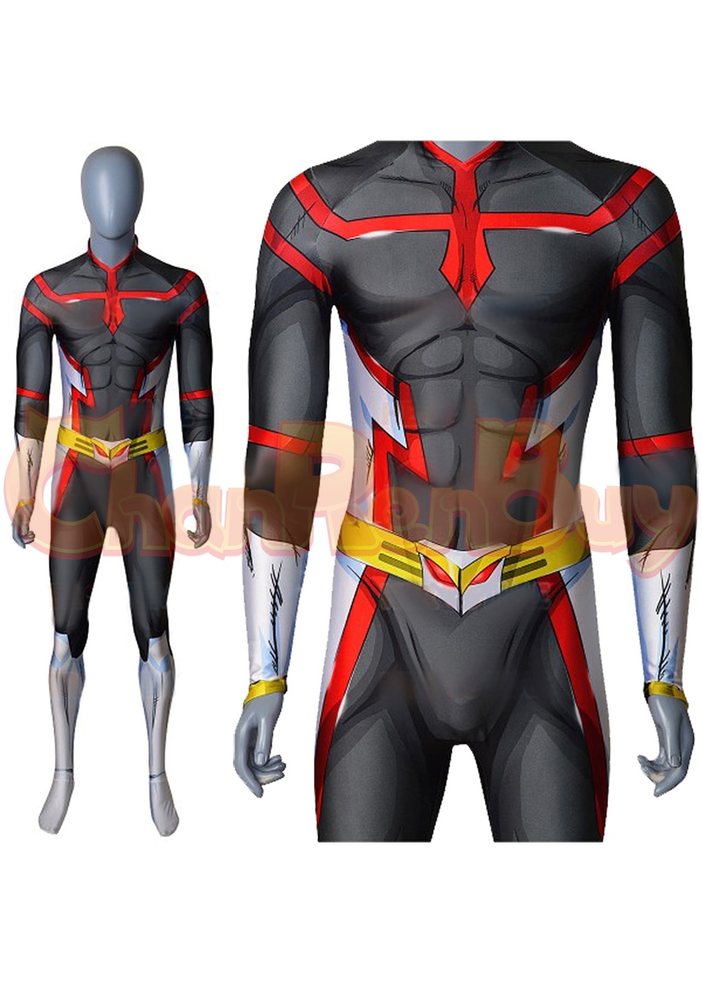 All Might Costume Bodysuit My Hero Academia Cosplay for Adult Kids Gray Ver