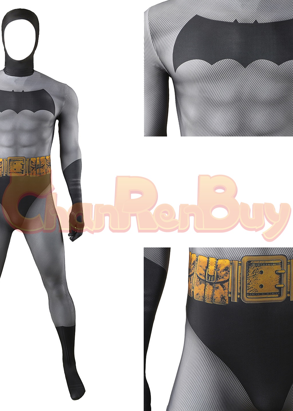 Bat Style Man Costume Superhero Bodysuit Cosplay for Adult Kids with Cloak