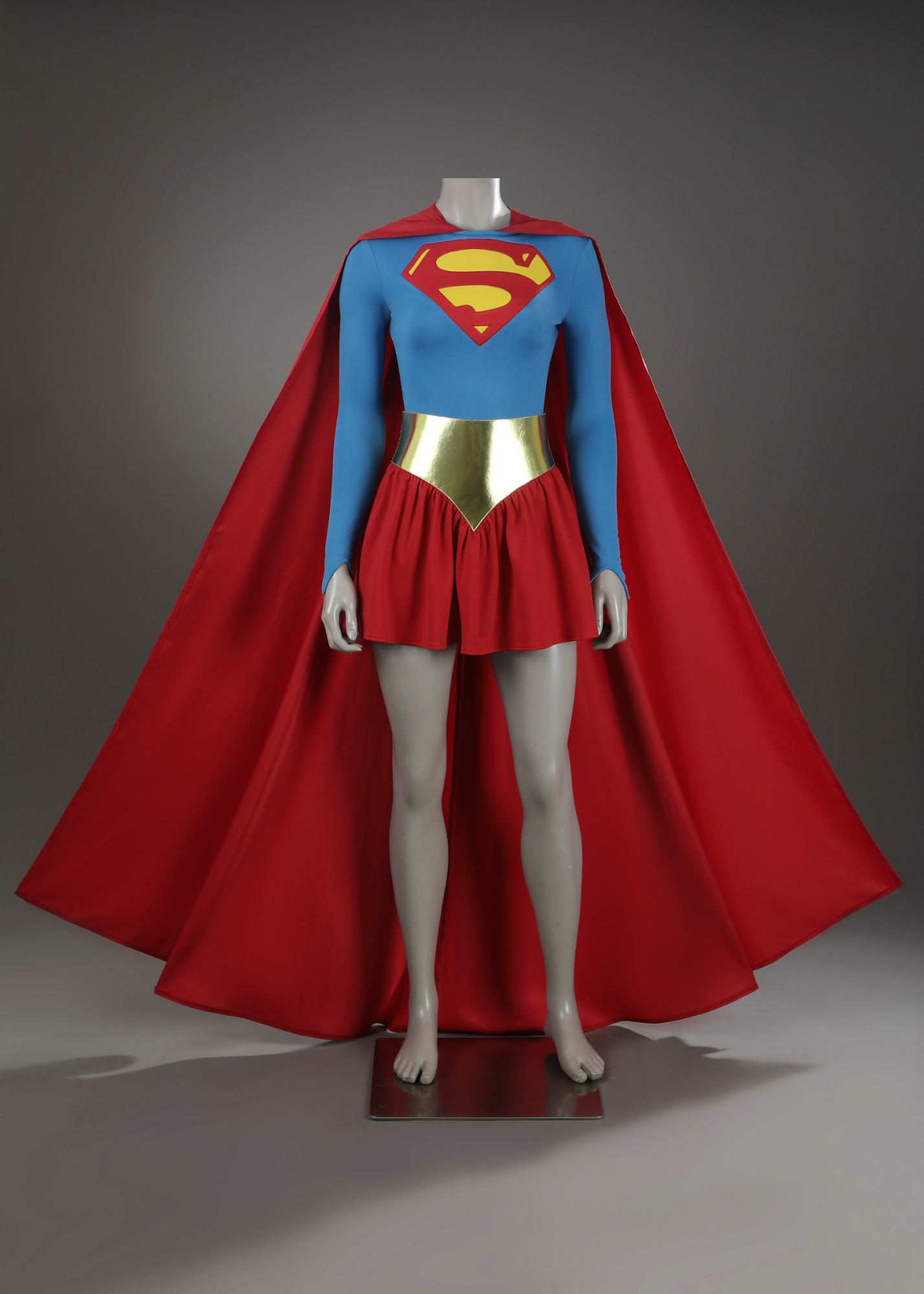 Superhero Man Girl Costume Woman of Blue Red Cape Suit Cosplay