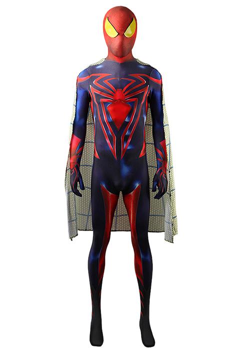 Spider-Man Unlimited Spiderman Costume Cosplay Bodysuit with Cloak Bulture Version for Adult Kid