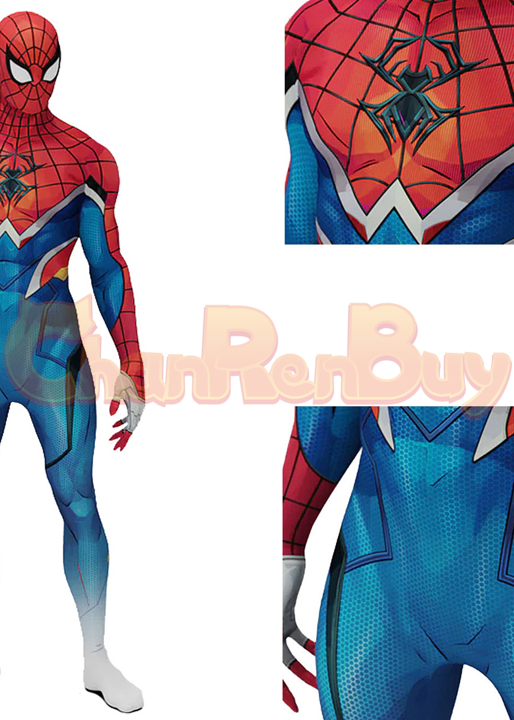 Spider-Punk Costume Marvel Rivals Bodysuit Cosplay Blue Ver for Adult Kids
