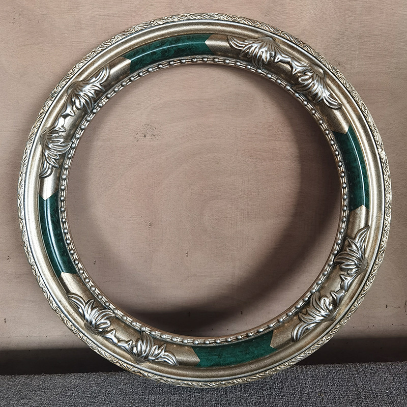 FM-12391 Champagne Silver Mix Green Oval Frame in Embossed Style Width-7cm