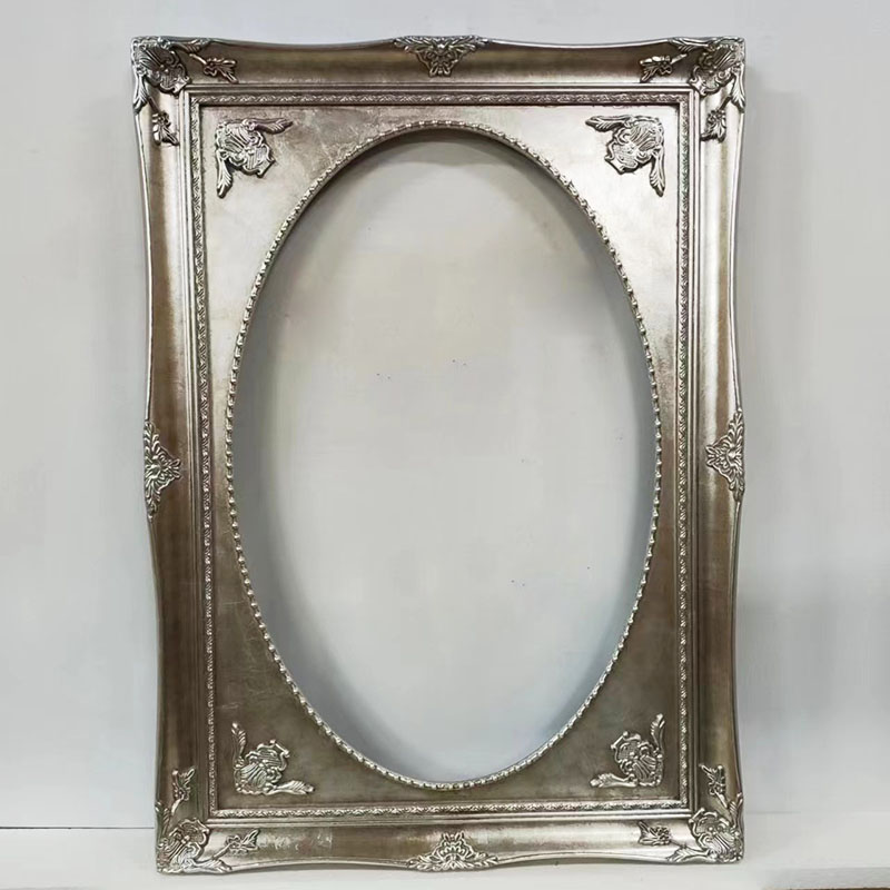 FM-15521 Champagne Silver Oval-in-Rectangle Frame in Embossed Style Width-9cm