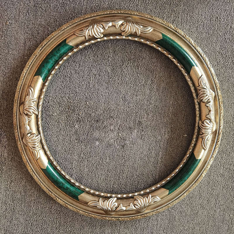 FM-12391 Champagne Silver Mix Green Oval Frame in Embossed Style Width-7cm