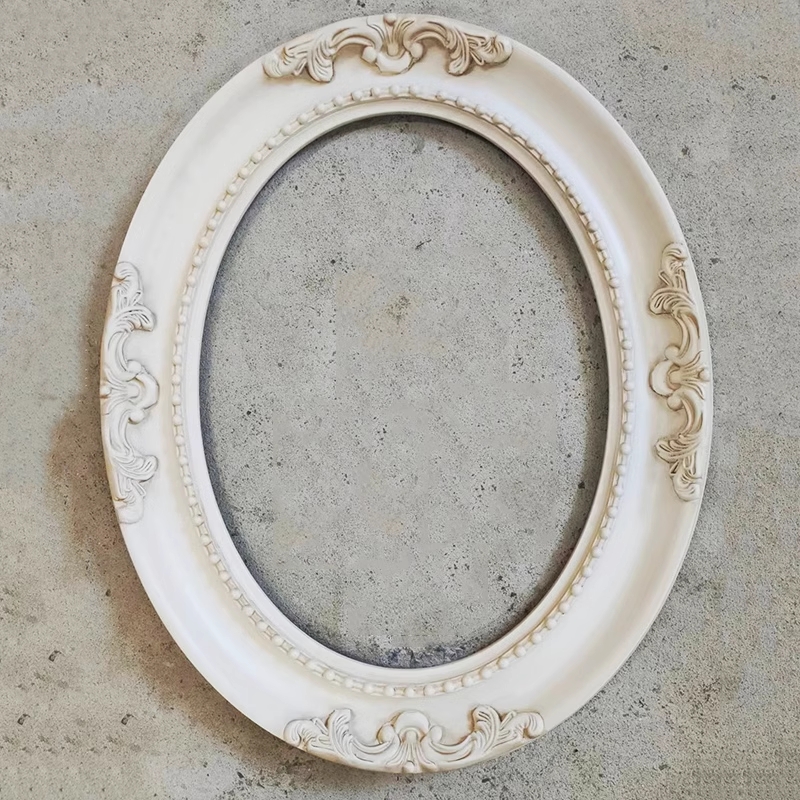 FM-09391 White Oval Frame in Embossed Style Width-7cm